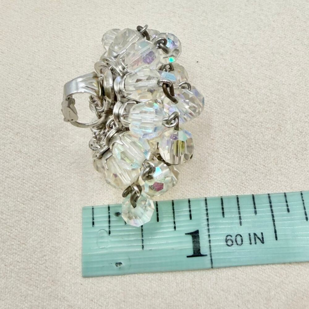 VTG VOGUE Rare Vintage 1960's Glass Crystal Aurora Borealis Waterfall Earrings - Picture 15 of 16